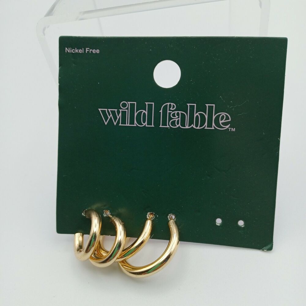 Wild Fable Earrings Gold Tone Hoop Earrings Set Of 2, New